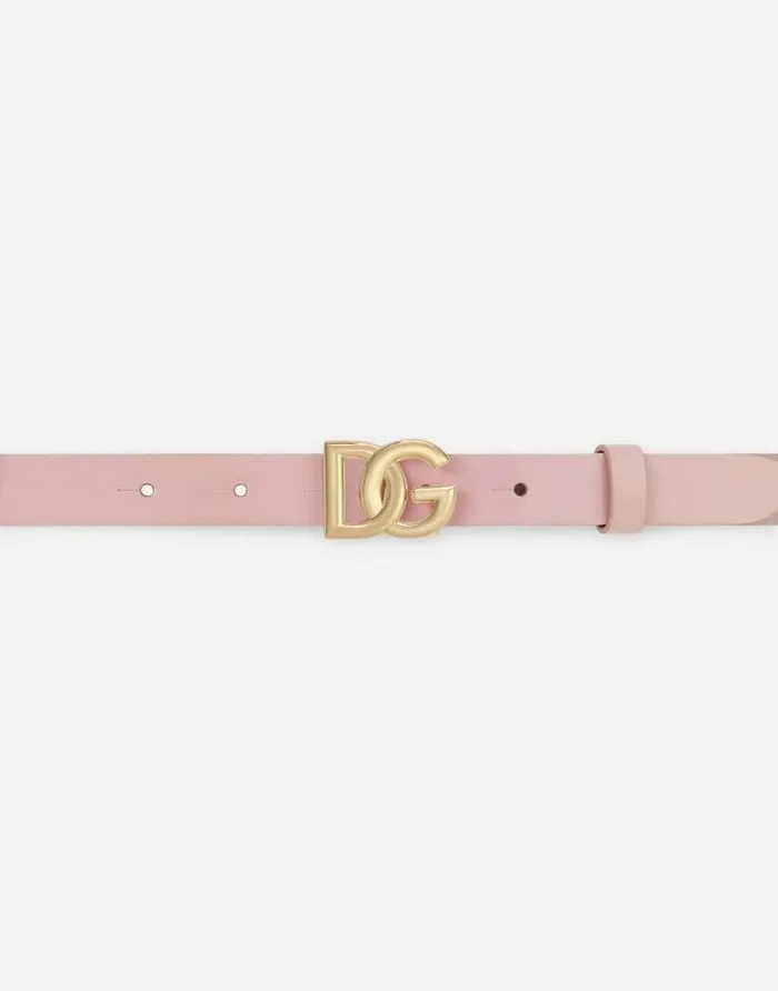 Dolce and Gabbana Accessories Children Patent Leather Belt With DG Logo Pink