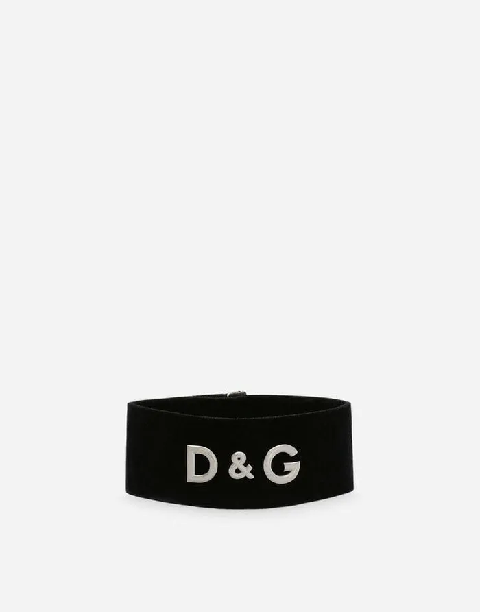 Dolce and Gabbana Accessories Children Velvet Choker With Metal DandG Logo Black Dolce and Gabbana Accessories Children Velvet Choker With Metal DandG Logo Black