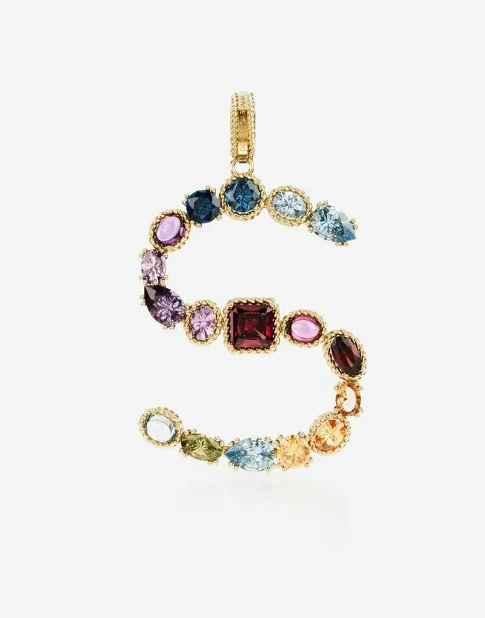 Dolce and Gabbana Alphabet Collection Women Rainbow Alphabet S 18 Kt Yellow Gold Charm With Multicolor Fine Gems Gold