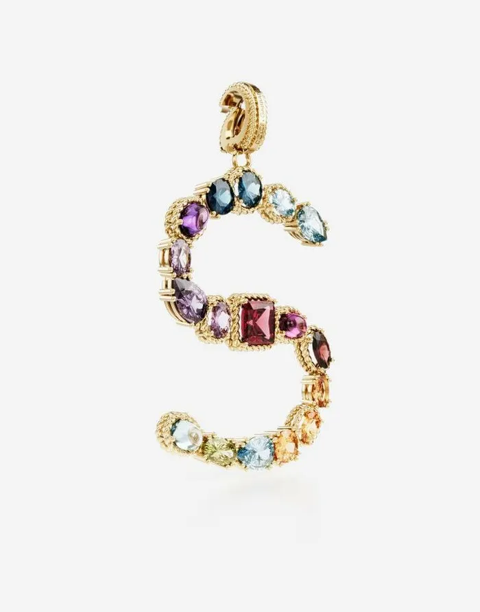 Dolce and Gabbana Alphabet Collection Women Rainbow Alphabet S 18 Kt Yellow Gold Charm With Multicolor Fine Gems Gold