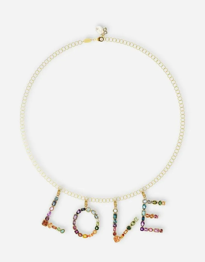 Dolce and Gabbana Alphabet Collection Women Rainbow Alphabet S 18 Kt Yellow Gold Charm With Multicolor Fine Gems Gold