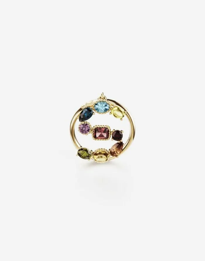 Dolce and Gabbana Alphabet Collection Women Rainbow Alphabet S Ring In Yellow Gold With Multicolor Fine Gems Gold