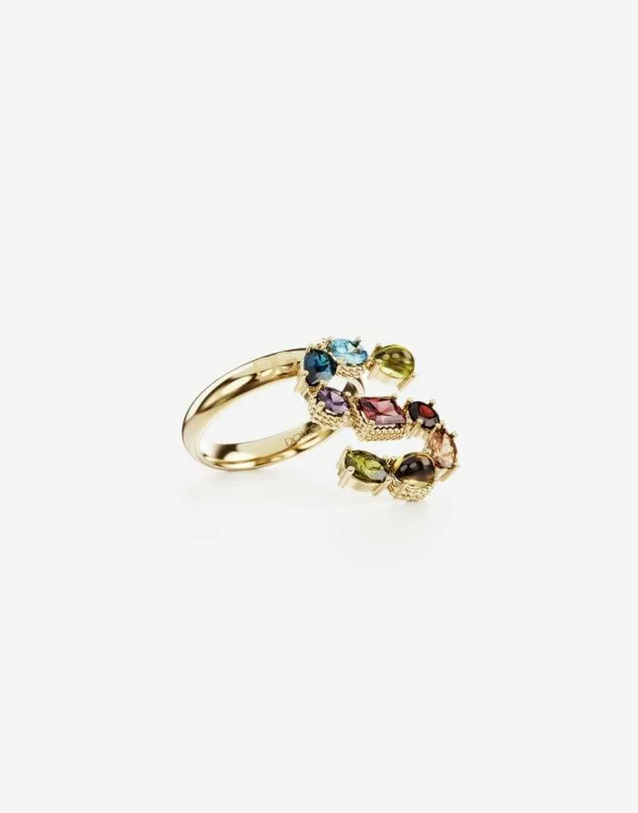 Dolce and Gabbana Alphabet Collection Women Rainbow Alphabet S Ring In Yellow Gold With Multicolor Fine Gems Gold Dolce and Gabbana Alphabet Collection Women Rainbow Alphabet S Ring In Yellow Gold With Multicolor Fine Gems Gold
