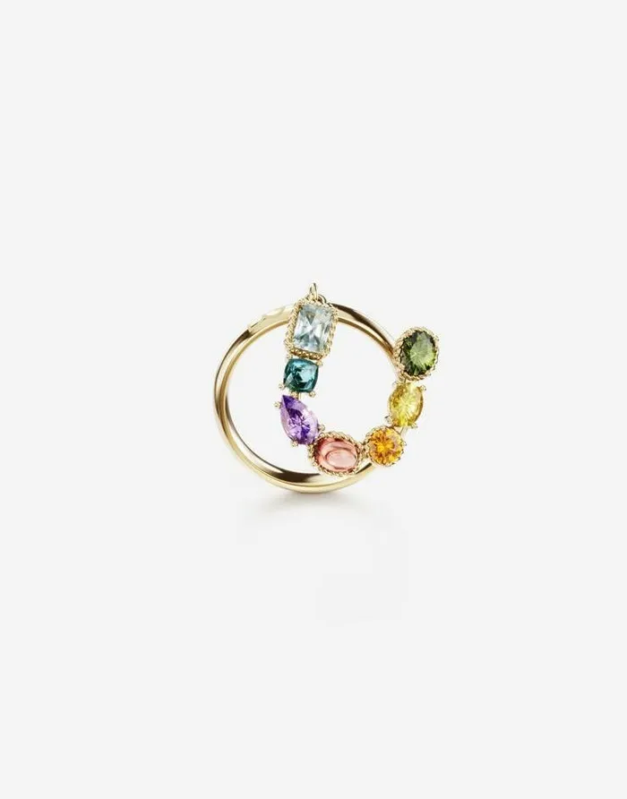 Dolce and Gabbana Alphabet Collection Women Rainbow Alphabet U Ring In Yellow Gold With Multicolor Fine Gems Gold Dolce and Gabbana Alphabet Collection Women Rainbow Alphabet U Ring In Yellow Gold With Multicolor Fine Gems Gold