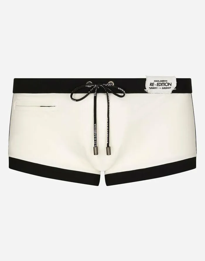 Dolce and Gabbana Beachwear Men Highlegged Swim Trunks With Patch Multicolor