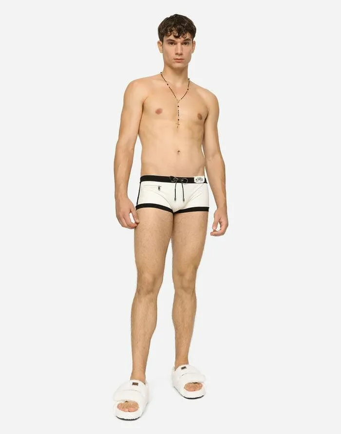 Dolce and Gabbana Beachwear Men Highlegged Swim Trunks With Patch Multicolor Dolce and Gabbana Beachwear Men Highlegged Swim Trunks With Patch Multicolor