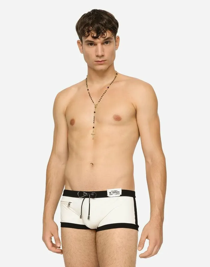 Dolce and Gabbana Beachwear Men Highlegged Swim Trunks With Patch Multicolor Dolce and Gabbana Beachwear Men Highlegged Swim Trunks With Patch Multicolor