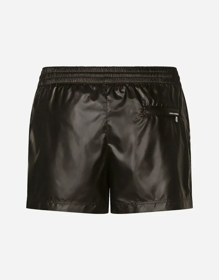 Dolce and Gabbana Beachwear Men Short Swim Trunks With Branded Band Black Dolce and Gabbana Beachwear Men Short Swim Trunks With Branded Band Black