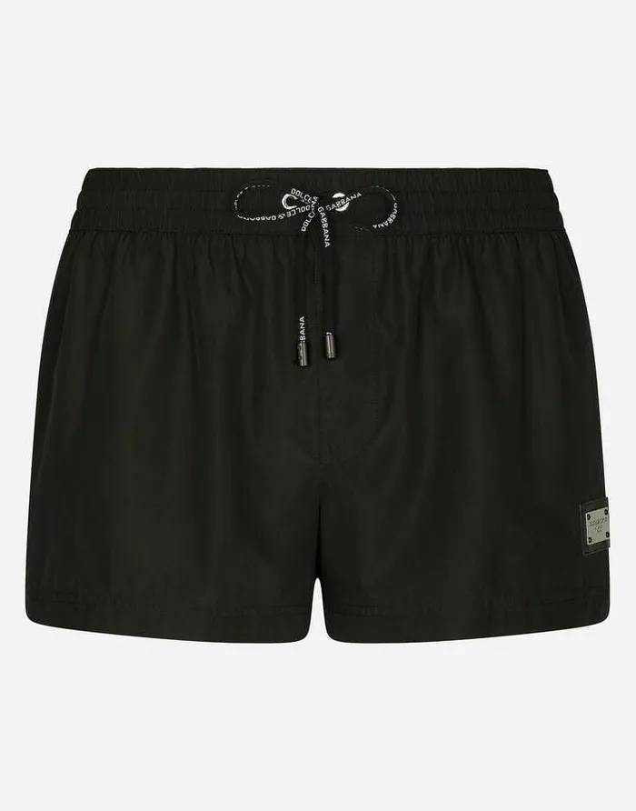 Dolce and Gabbana Beachwear Men Short Swim Trunks With Branded Tag Black
