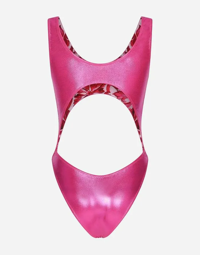 Dolce and Gabbana Beachwear Women Laminated Cutout Onepiece Swimsuit Pink Dolce and Gabbana Beachwear Women Laminated Cutout Onepiece Swimsuit Pink