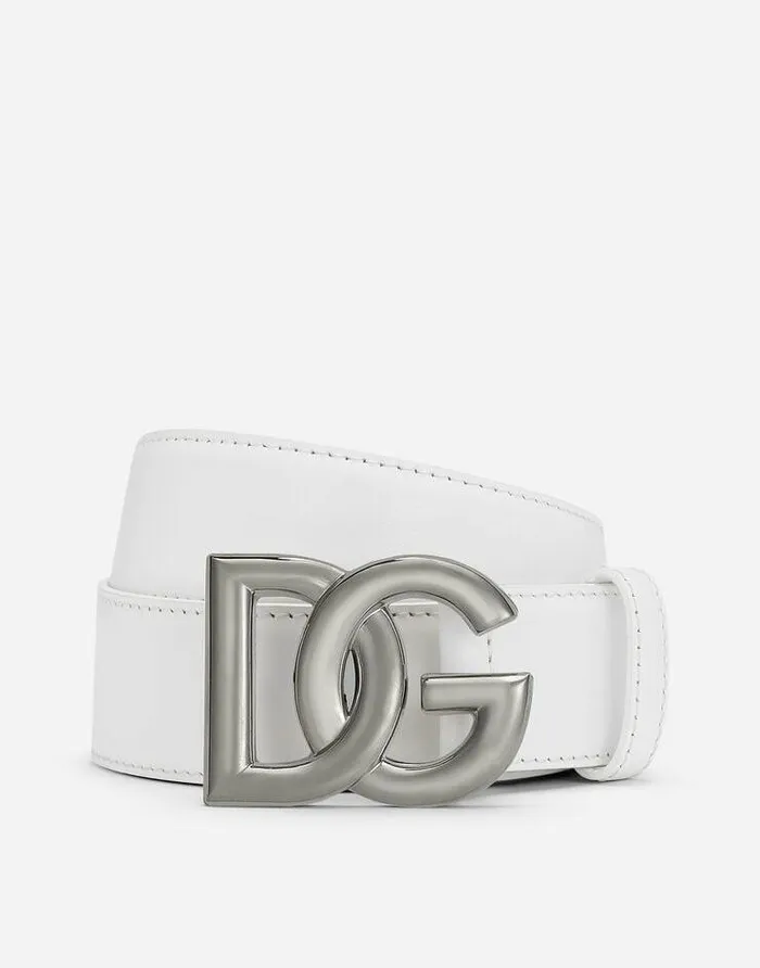 Dolce and Gabbana Belts Men Belt With DG Logo Buckle White