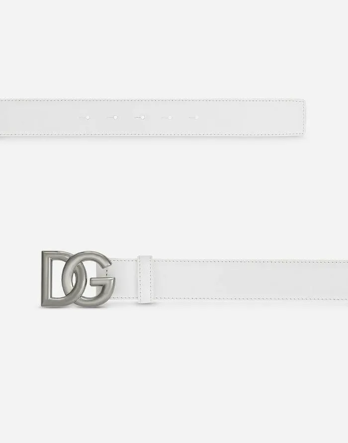 Dolce and Gabbana Belts Men Belt With DG Logo Buckle White Dolce and Gabbana Belts Men Belt With DG Logo Buckle White
