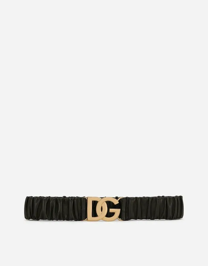 Dolce and Gabbana Belts Women Elasticated And Gathered Nappa Leather Belt With DG Logo Black