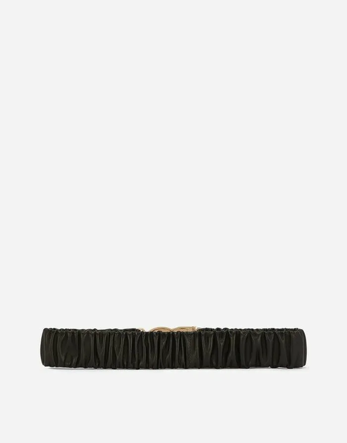 Dolce and Gabbana Belts Women Elasticated And Gathered Nappa Leather Belt With DG Logo Black Dolce and Gabbana Belts Women Elasticated And Gathered Nappa Leather Belt With DG Logo Black