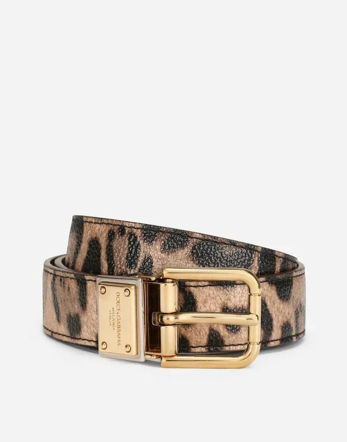 Dolce and Gabbana Belts Women Leopardprint Crespo Belt With Branded Plate Multicolor