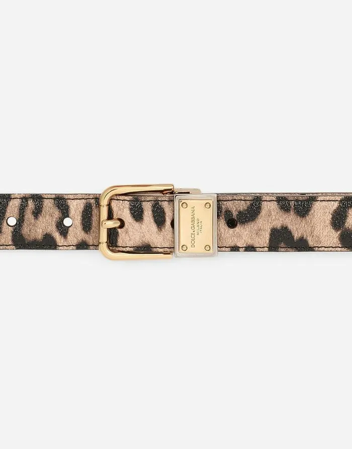 Dolce and Gabbana Belts Women Leopardprint Crespo Belt With Branded Plate Multicolor