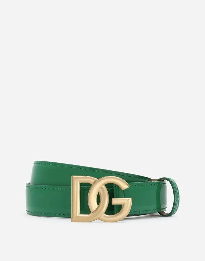 Dolce and Gabbana Belts Women Polished Calfskin Belt With DG Logo Green