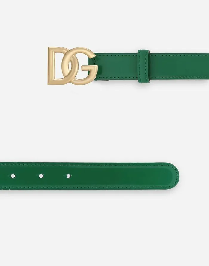 Dolce and Gabbana Belts Women Polished Calfskin Belt With DG Logo Green Dolce and Gabbana Belts Women Polished Calfskin Belt With DG Logo Green