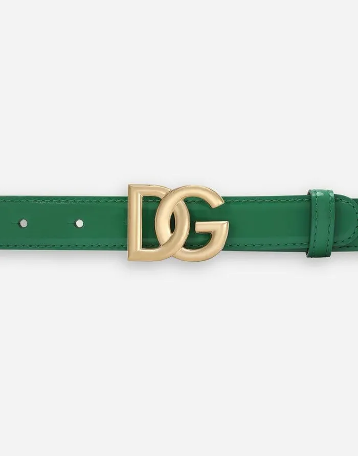 Dolce and Gabbana Belts Women Polished Calfskin Belt With DG Logo Green Dolce and Gabbana Belts Women Polished Calfskin Belt With DG Logo Green