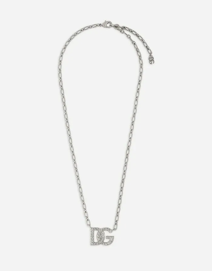 Dolce and Gabbana Bijoux Men Chain Necklace With DG Logo Silver