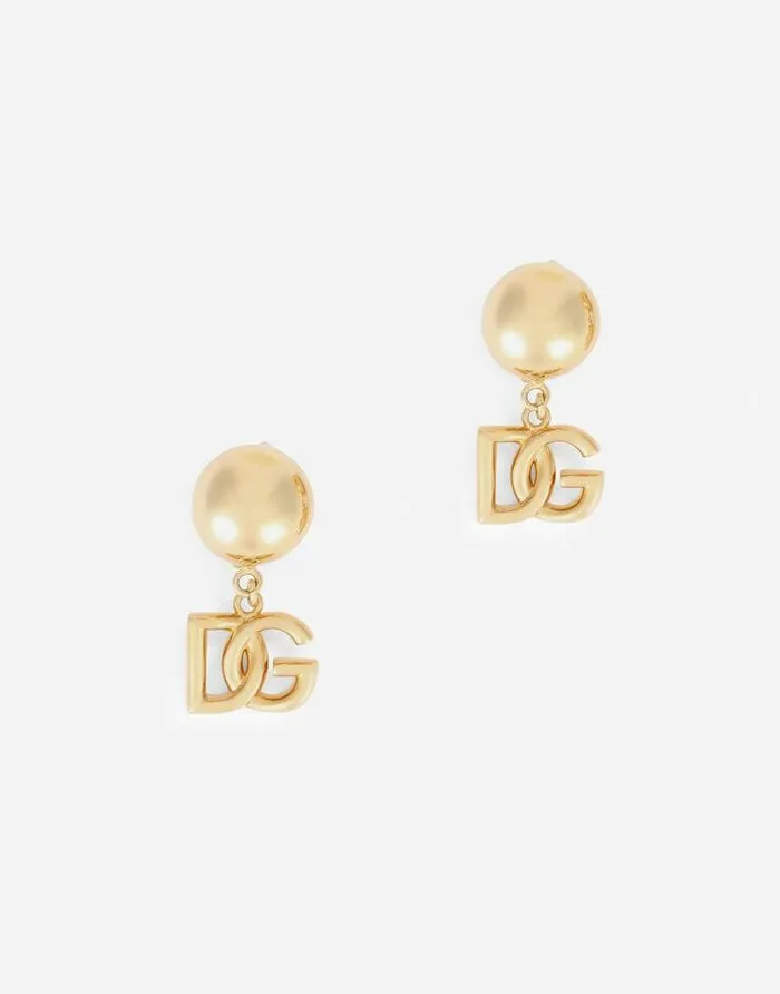 Dolce and Gabbana Bijoux Men Clipon Earrings With DG Logo Gold