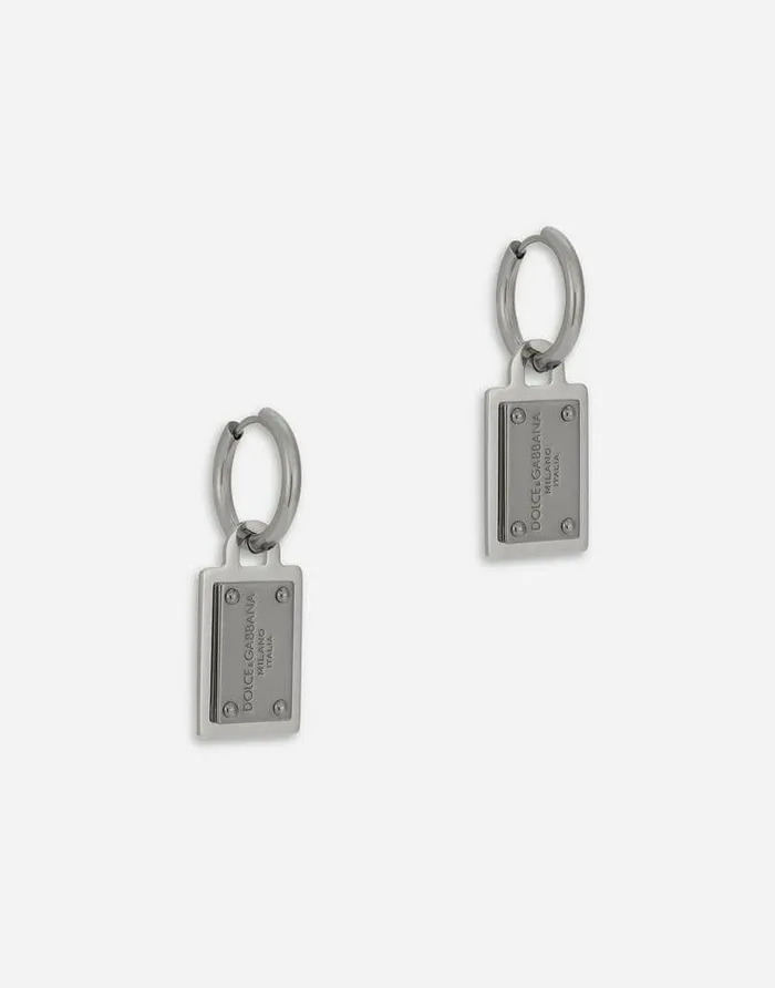Dolce and Gabbana Bijoux Men Earrings With DolceandGabbana Logo Tag Silver