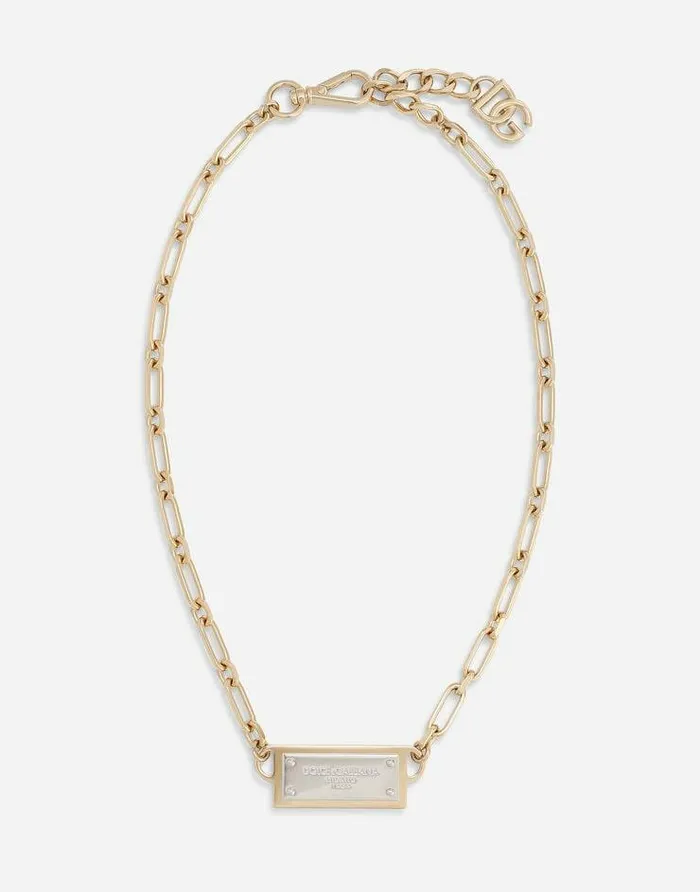 Dolce and Gabbana Bijoux Men Necklace With Engraved Logo Plate Multicolor