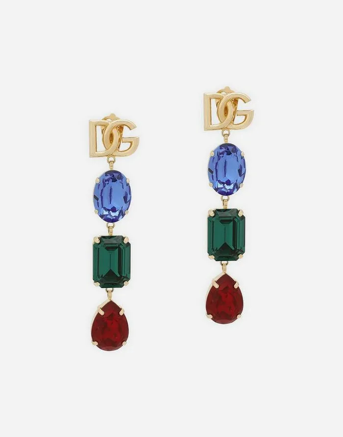 Dolce and Gabbana Bijoux Women Long Earrings With DG Logo And Multicolored Rhinestones Multicolor Dolce and Gabbana Bijoux Women Long Earrings With DG Logo And Multicolored Rhinestones Multicolor