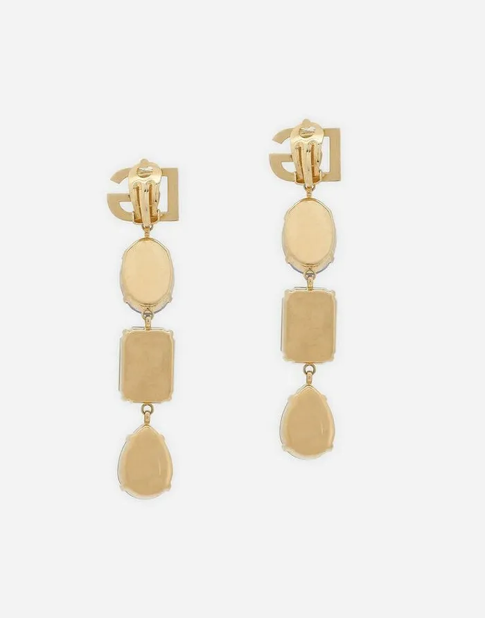 Dolce and Gabbana Bijoux Women Long Earrings With DG Logo And Multicolored Rhinestones Multicolor