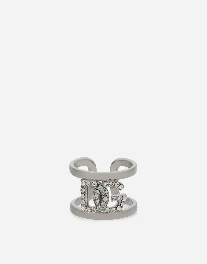 Dolce and Gabbana Bijoux Women Ring With Rhinestonedetailed DG Logo Silver