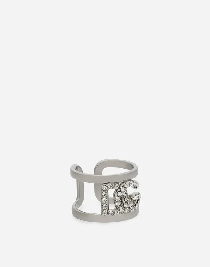Dolce and Gabbana Bijoux Women Ring With Rhinestonedetailed DG Logo Silver Dolce and Gabbana Bijoux Women Ring With Rhinestonedetailed DG Logo Silver
