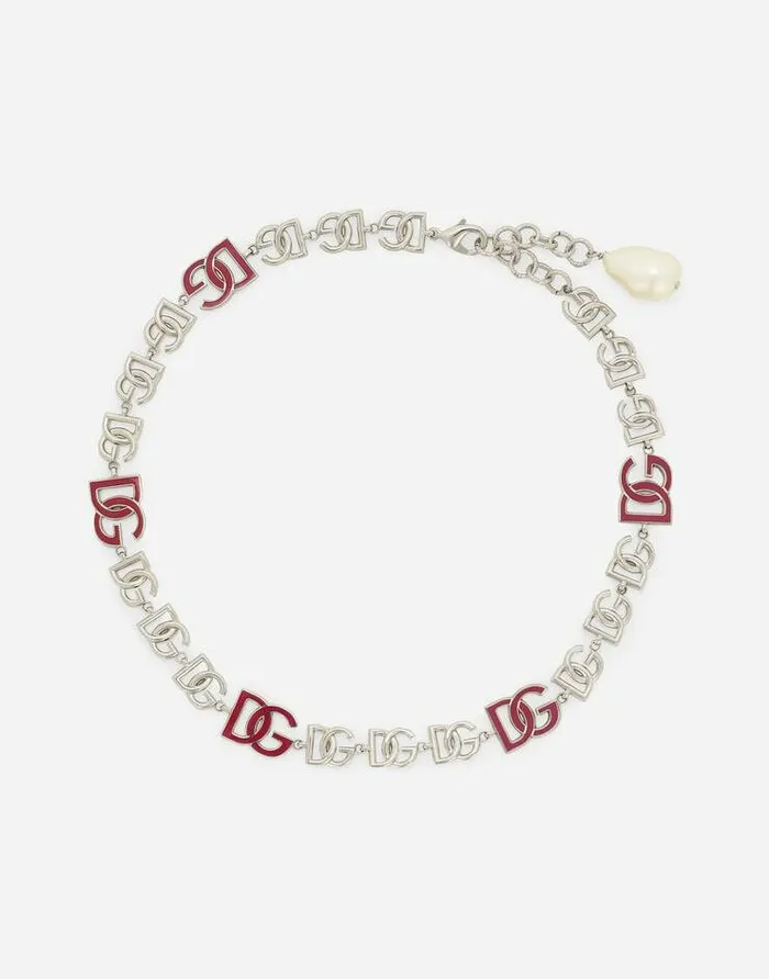 Dolce and Gabbana Bijoux Women Short Necklace With DG Multilogo Silver