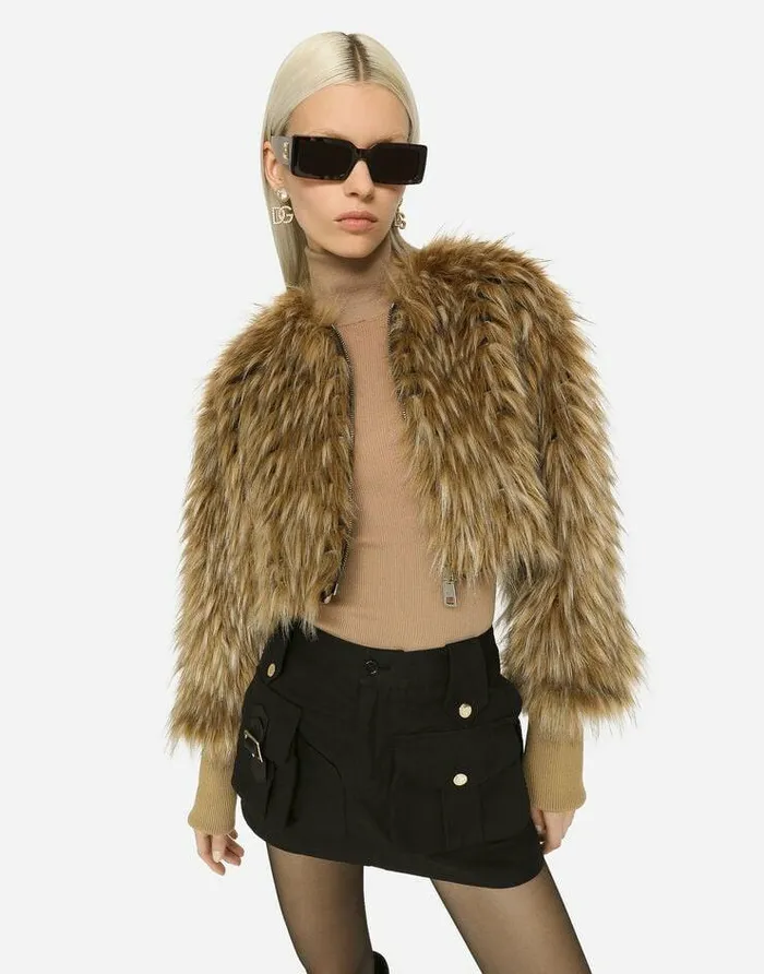 Dolce and Gabbana Blazers Women Short Faux Fur Jacket Multicolor Dolce and Gabbana Blazers Women Short Faux Fur Jacket Multicolor