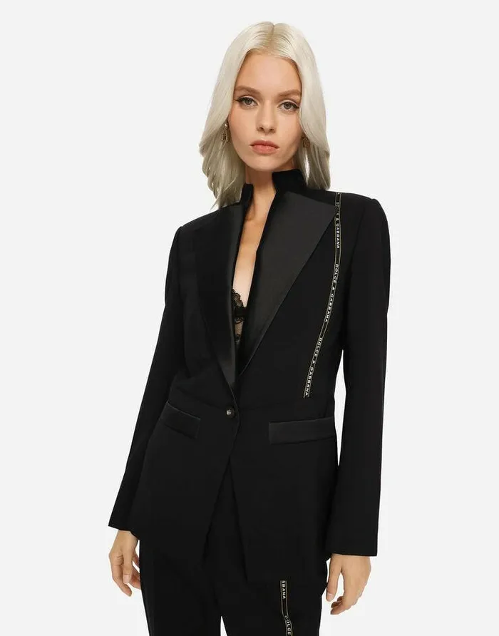 Dolce and Gabbana Blazers Women Singlebreasted Woolen Jacket With Branded Selvedge Black Dolce and Gabbana Blazers Women Singlebreasted Woolen Jacket With Branded Selvedge Black