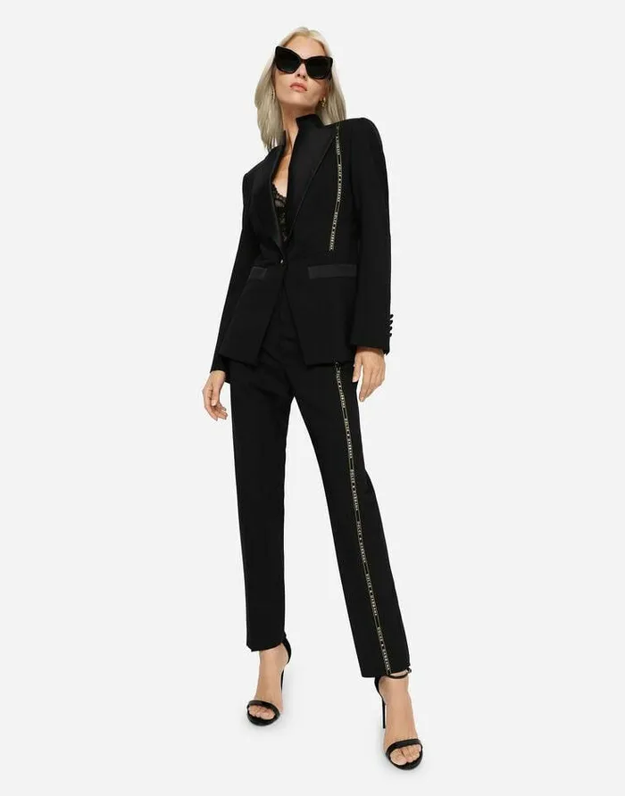 Dolce and Gabbana Blazers Women Singlebreasted Woolen Jacket With Branded Selvedge Black Dolce and Gabbana Blazers Women Singlebreasted Woolen Jacket With Branded Selvedge Black