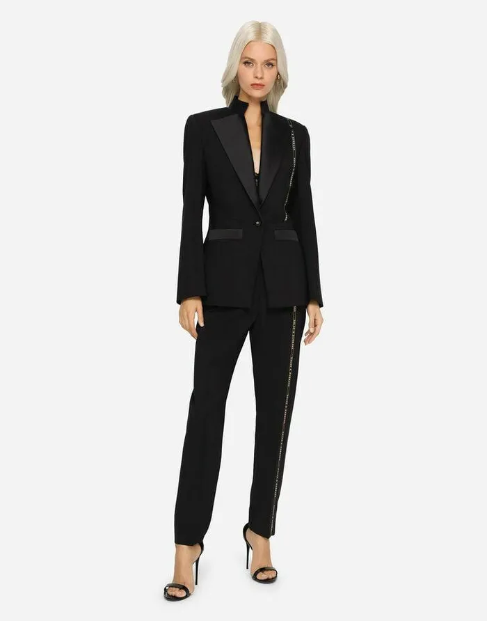 Dolce and Gabbana Blazers Women Singlebreasted Woolen Jacket With Branded Selvedge Black Dolce and Gabbana Blazers Women Singlebreasted Woolen Jacket With Branded Selvedge Black
