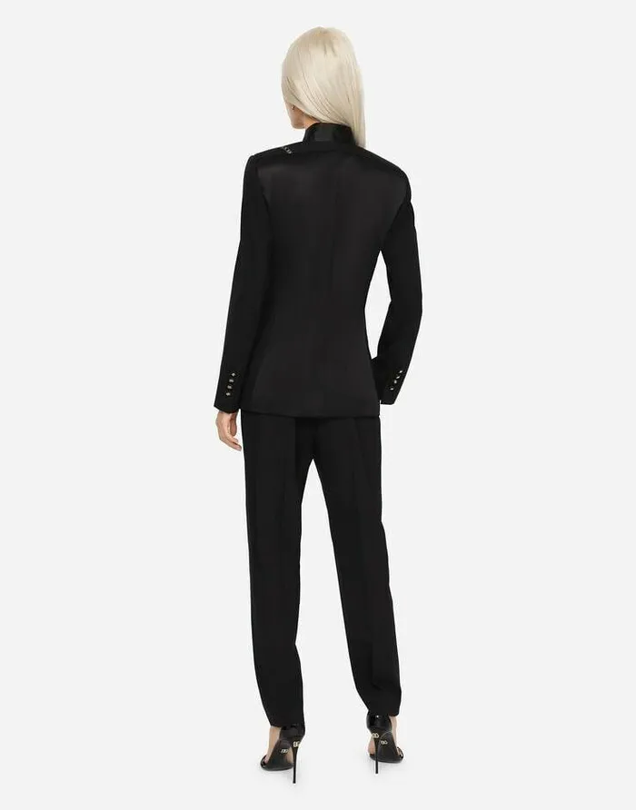 Dolce and Gabbana Blazers Women Singlebreasted Woolen Jacket With Branded Selvedge Black Dolce and Gabbana Blazers Women Singlebreasted Woolen Jacket With Branded Selvedge Black