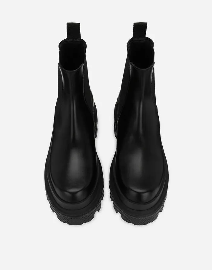 Dolce and Gabbana Boots Men Brushed Calfskin Chelsea Boots Black Dolce and Gabbana Boots Men Brushed Calfskin Chelsea Boots Black