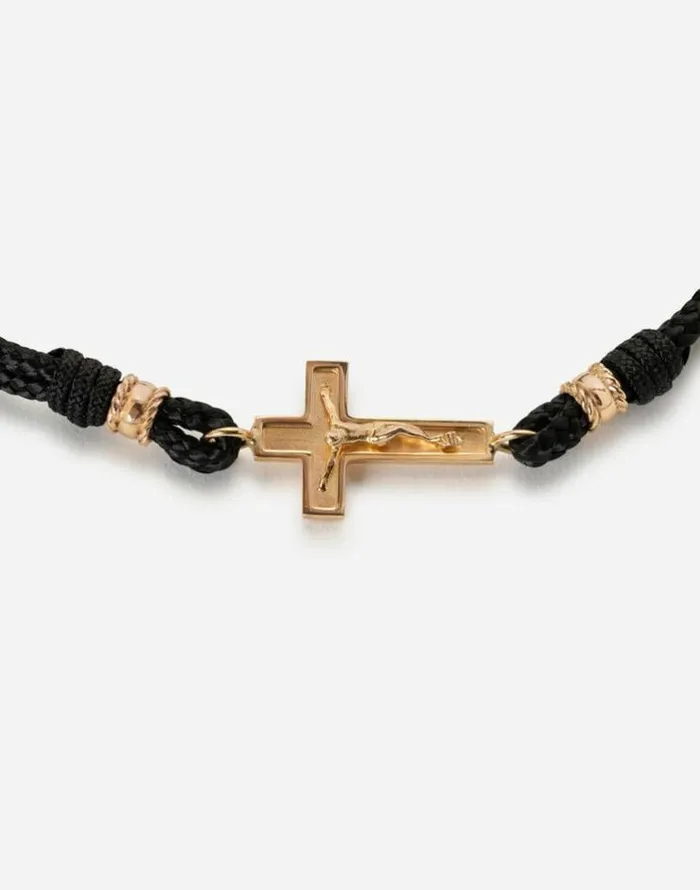 Dolce and Gabbana Bracelets Men Fabric Sicily Bracelet With Yellow Gold Cross Gold Dolce and Gabbana Bracelets Men Fabric Sicily Bracelet With Yellow Gold Cross Gold