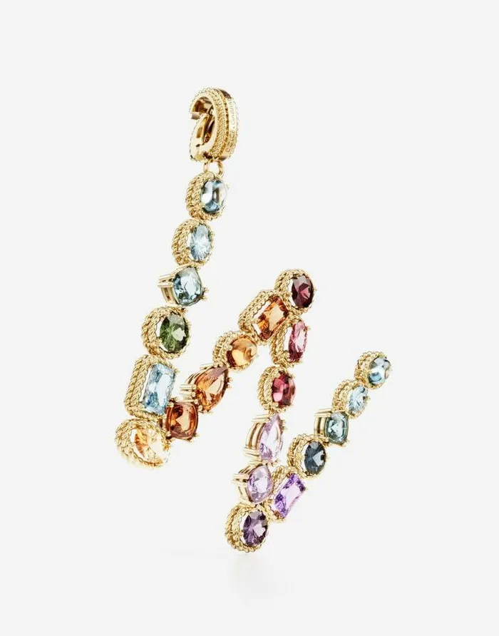 Dolce and Gabbana Charms Women Rainbow Alphabet W 18 Kt Yellow Gold Charm With Multicolor Fine Gems Gold