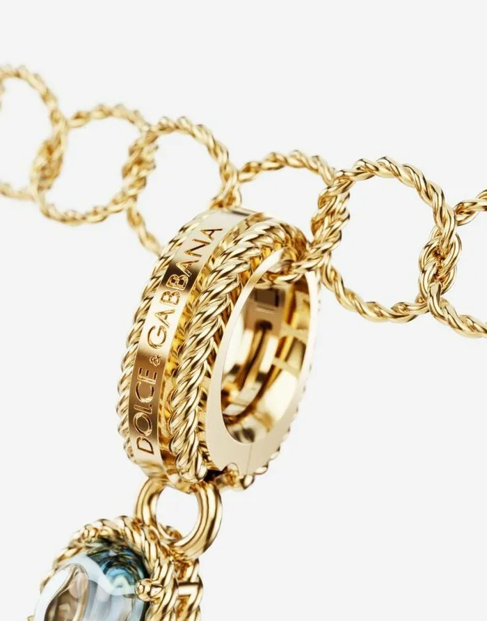 Dolce and Gabbana Charms Women Rainbow Alphabet W 18 Kt Yellow Gold Charm With Multicolor Fine Gems Gold