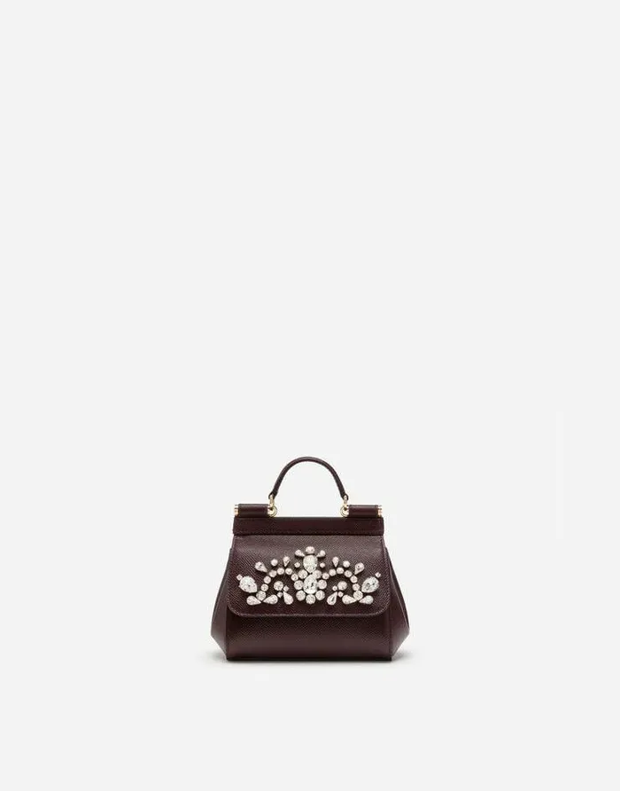 Dolce and Gabbana Clutches Mini And Micro Bags Women Dauphine Calfskin Sicily Mini Bag With Rhinestone Embellishement Purple