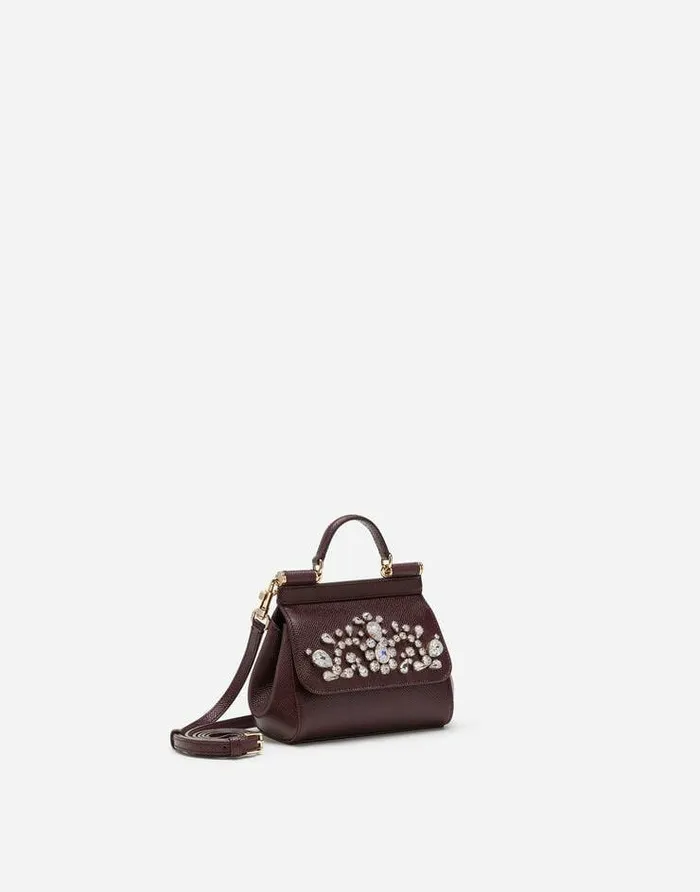 Dolce and Gabbana Clutches Mini And Micro Bags Women Dauphine Calfskin Sicily Mini Bag With Rhinestone Embellishement Purple
