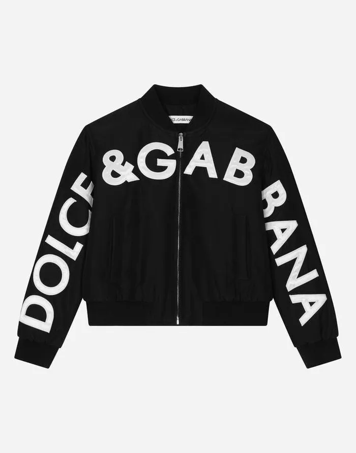 Dolce and Gabbana Coats And Jackets Children Canvas Bomber Jacket With Logo Embroidery Black