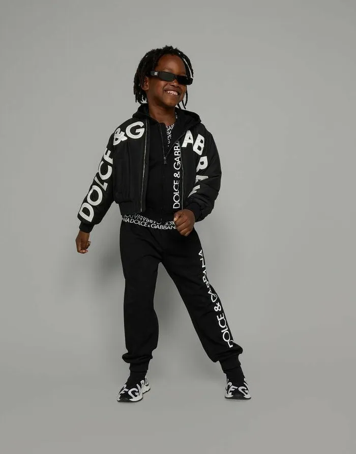 Dolce and Gabbana Coats And Jackets Children Canvas Bomber Jacket With Logo Embroidery Black