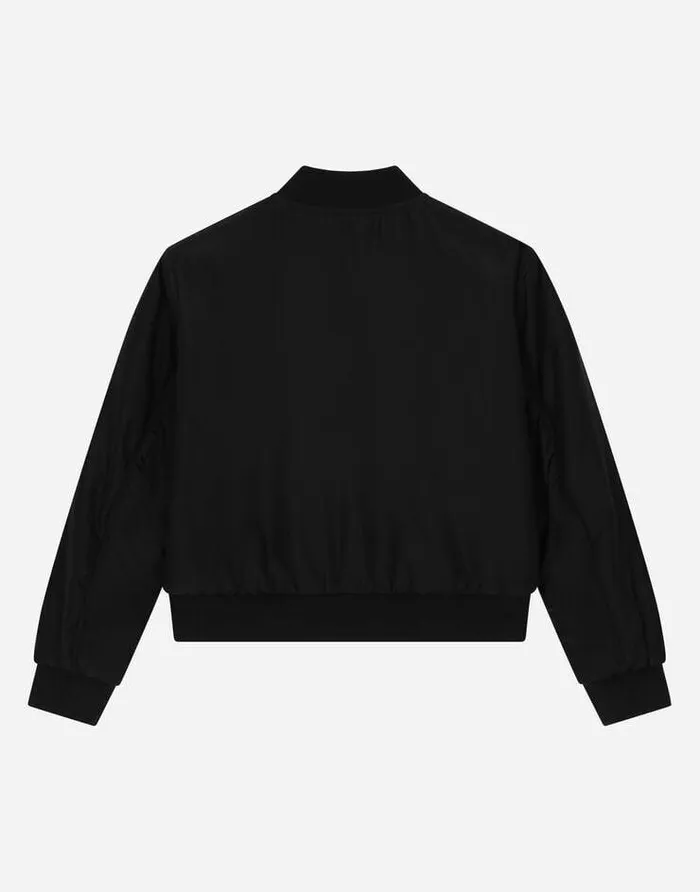 Dolce and Gabbana Coats And Jackets Children Canvas Bomber Jacket With Logo Embroidery Black