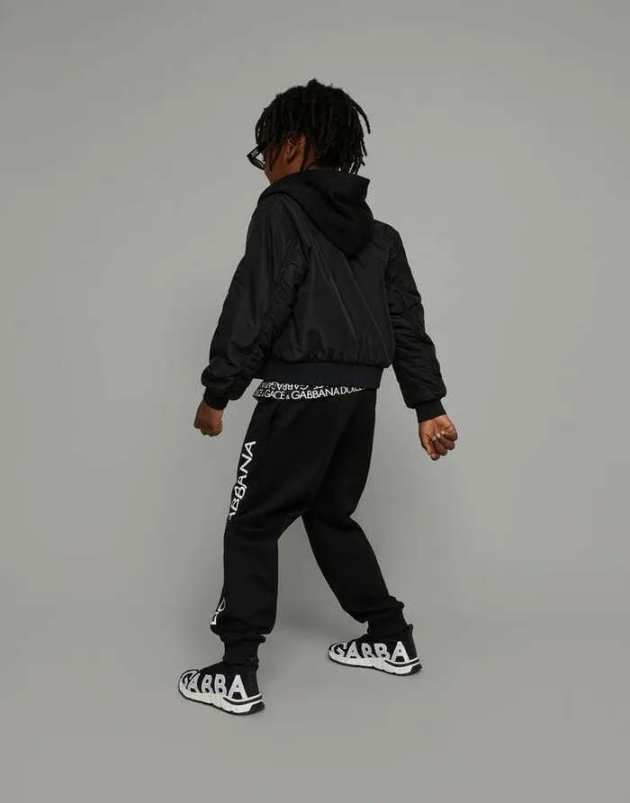 Dolce and Gabbana Coats And Jackets Children Canvas Bomber Jacket With Logo Embroidery Black