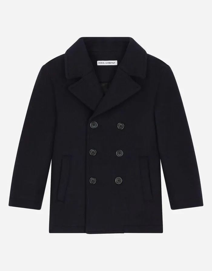 Dolce and Gabbana Coats And Jackets Children Doublebreasted Wool Coat Blue