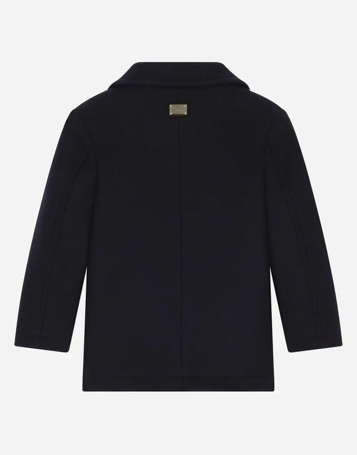 Dolce and Gabbana Coats And Jackets Children Doublebreasted Wool Coat Blue