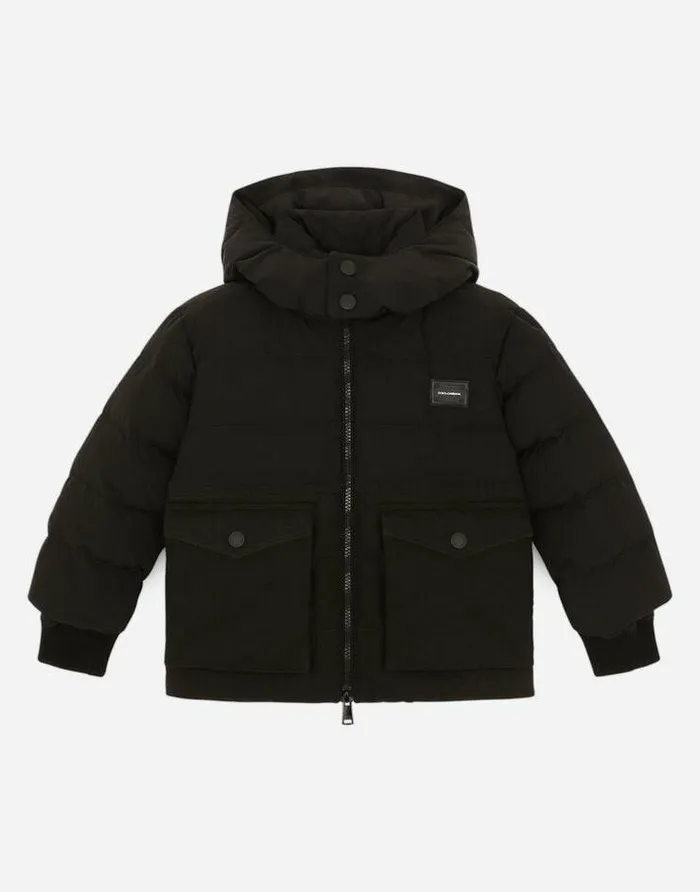 Dolce and Gabbana Coats And Jackets Children Hooded Nylon Down Jacket Black